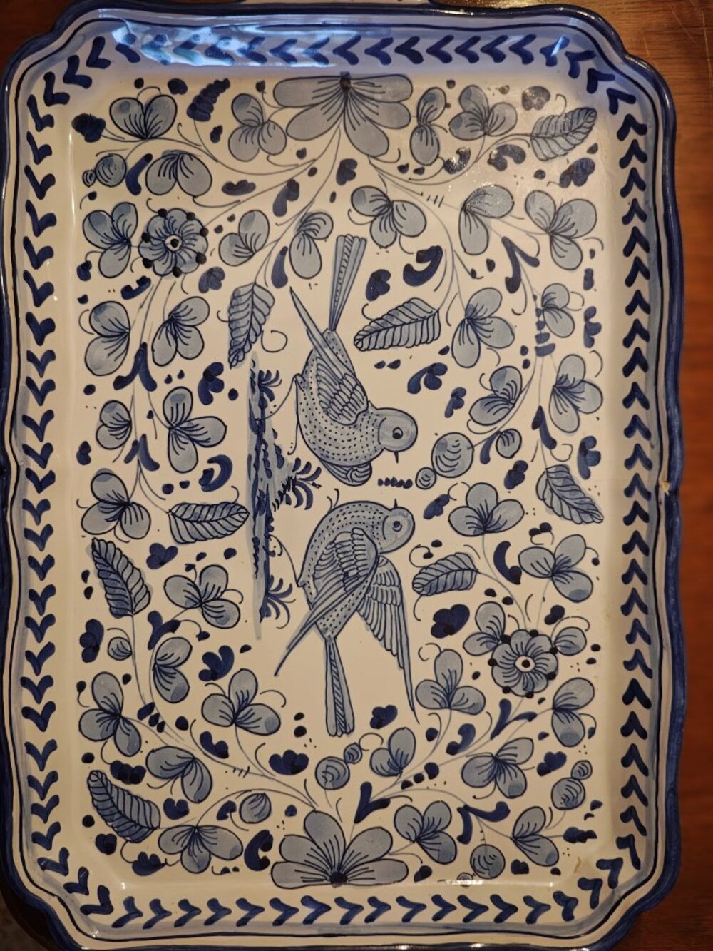 Hand Painted Deruta Italy Platter – Blue & White Bird Design